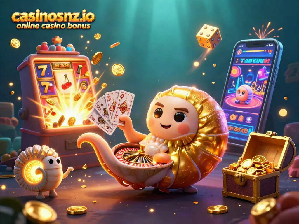 Engage with casinosnz.io online casino bonus while enjoying a vibrant 3D casino scene.