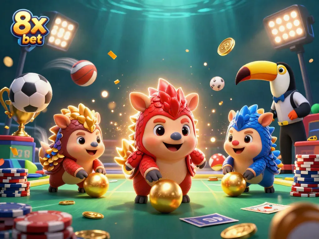 Experience thrilling bets at 8x bet with dynamic pangolins competing amid vibrant casino elements.