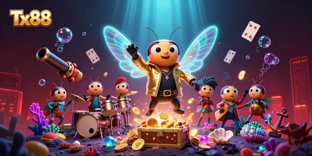 Engage in thrilling gameplay at Tx88 with vibrant 3D casino elements and exciting characters.